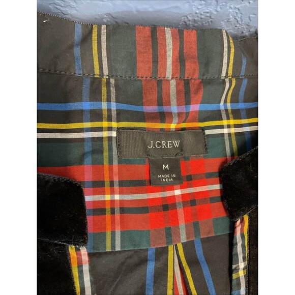 J Crew Blouse Women’s Sz M Stewart Tartan Plaid Velvet trim tunic holiday - Picture 5 of 8